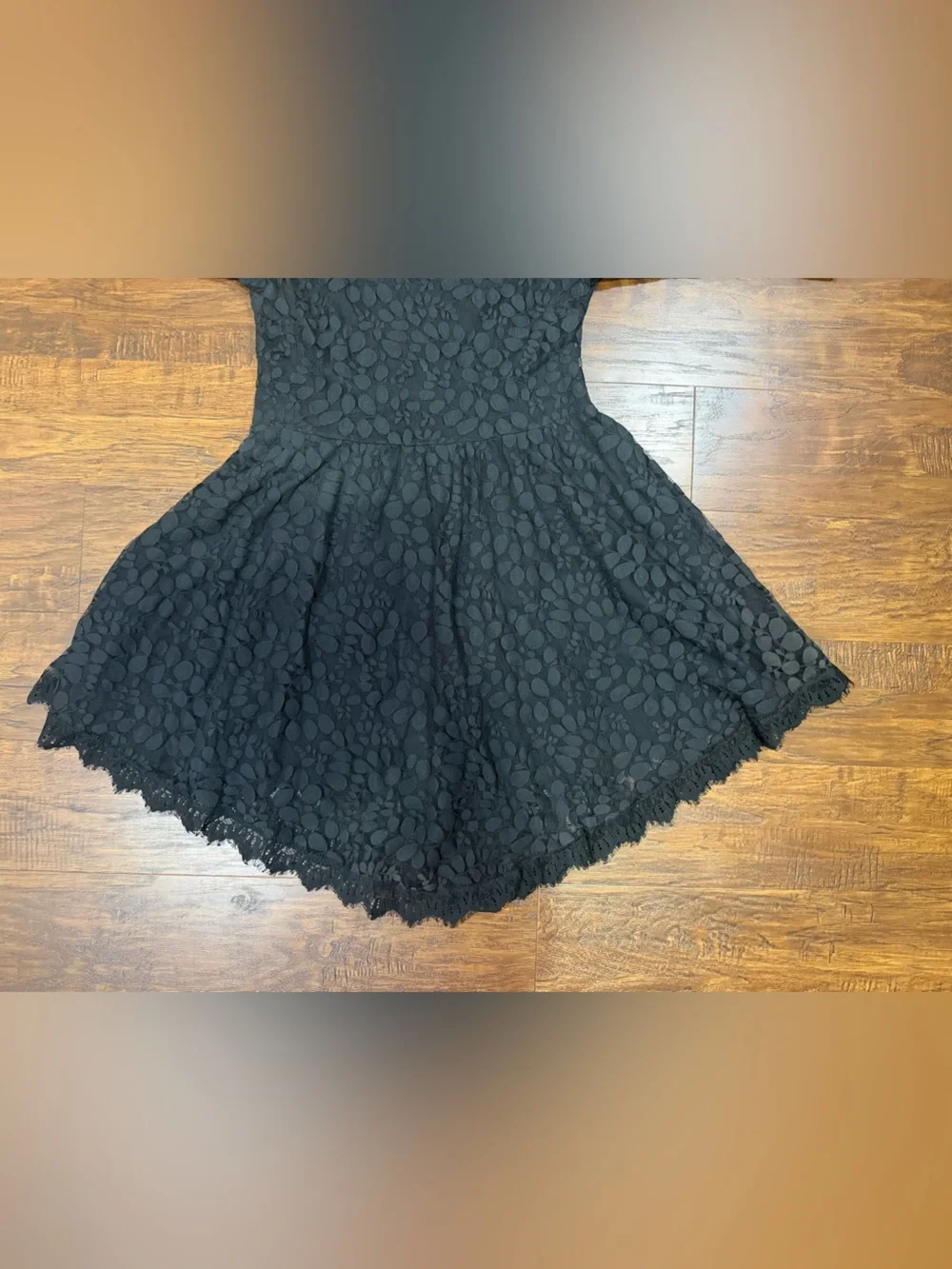 Free People Women’s Size 12 Black Lace Fit & Flare Dress Sheer 3/4 Sleeve Boho